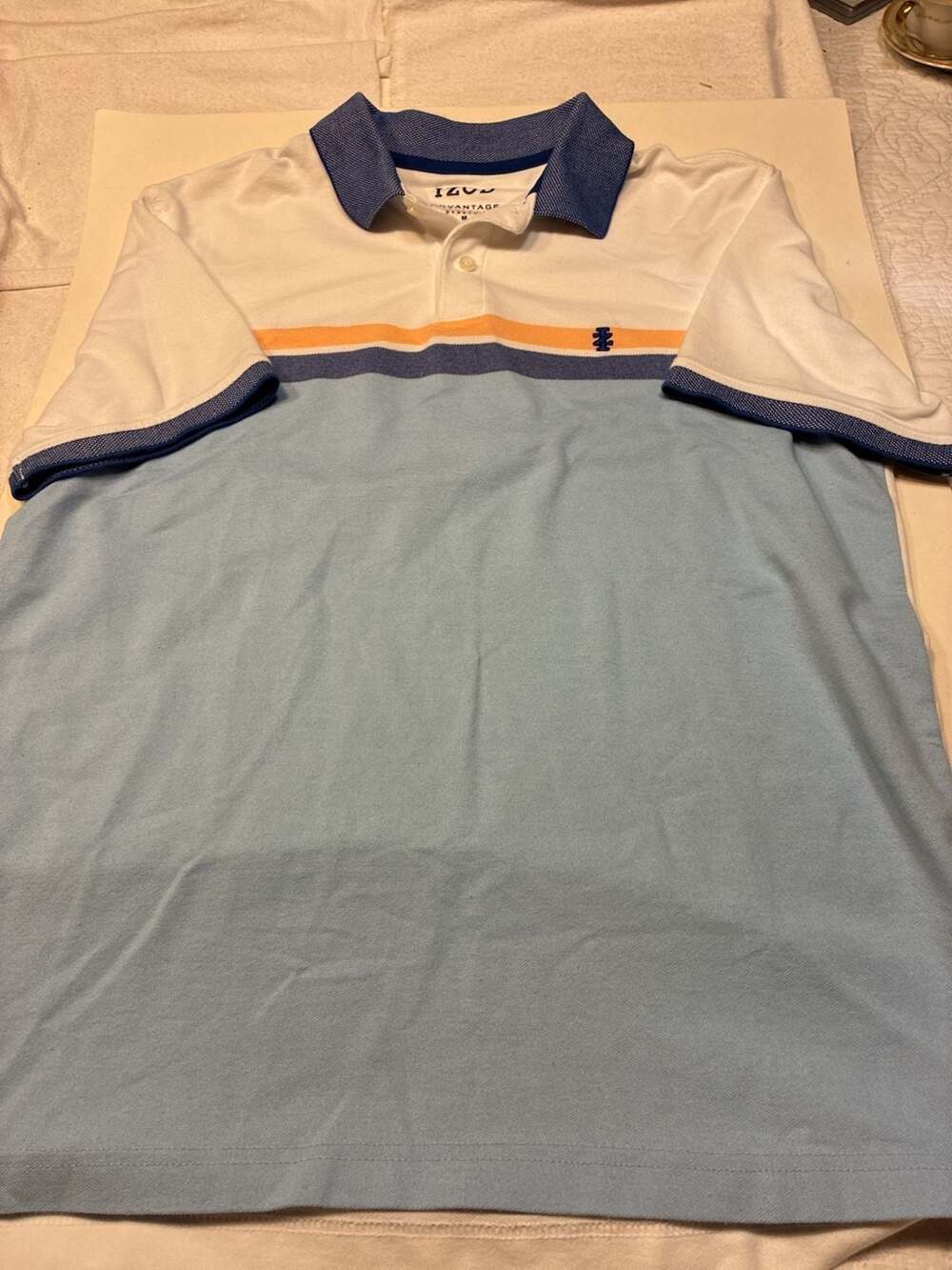 Izod Advantage Performance Polo Size M Striped Blue White